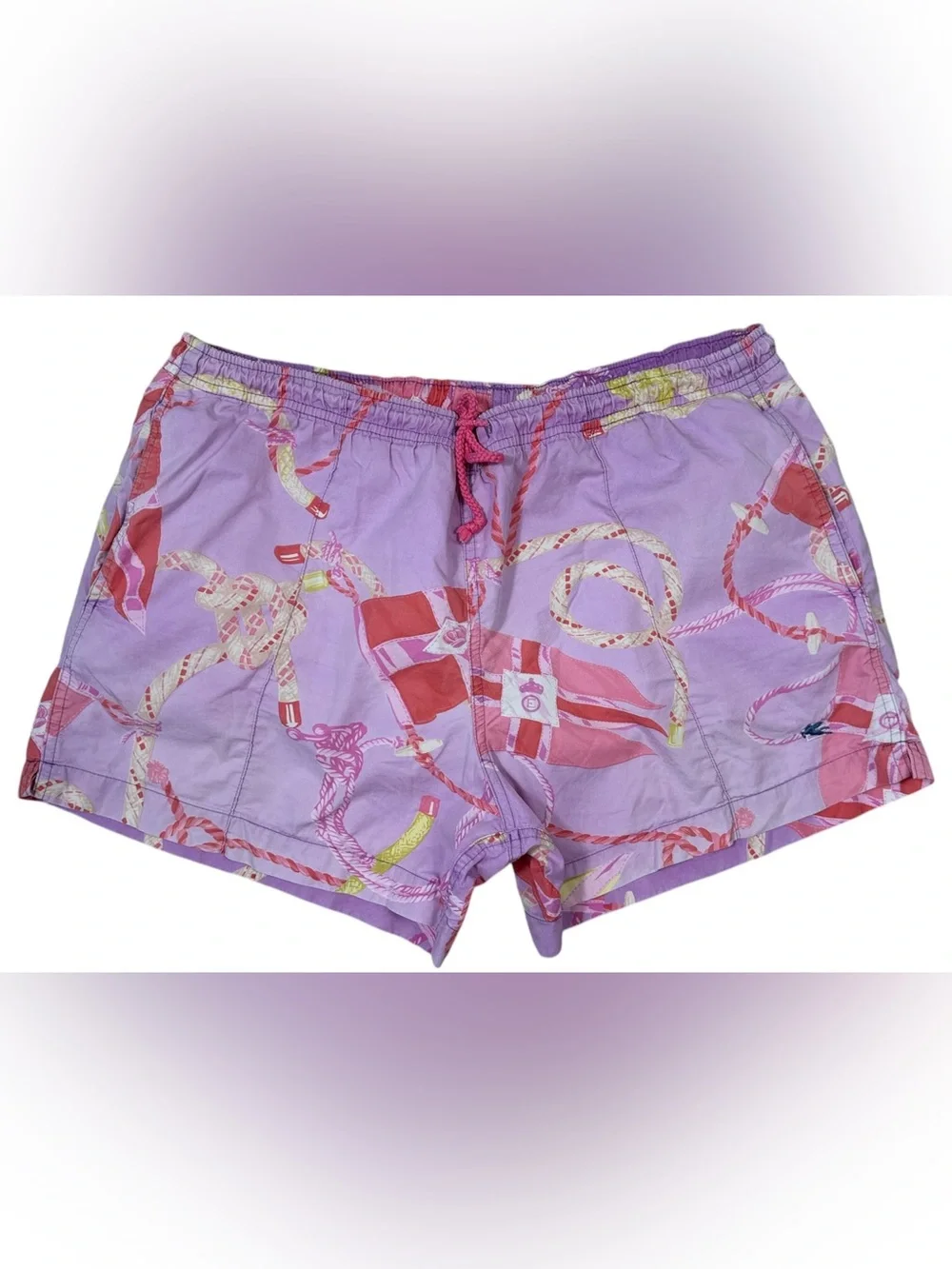 ETRO Milano Men’s Purple Nautical Rope Print 4” Shortie Swim Trunks